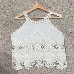 Elegant Beige Lace Halter Top